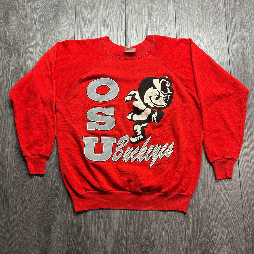 Vintage 80s Ohio State Buckeyes Sweatshirt Red Brutus OSU American Fleecewear SM